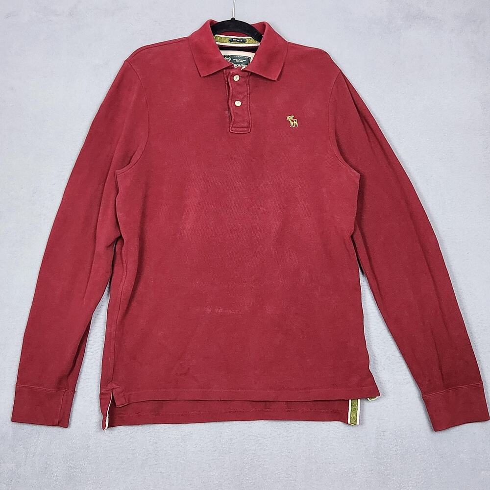 Abercrombie & Fitch Polo Shirt Mens 2XL Red Long Sleeve Muscle Fit Casual Cotton